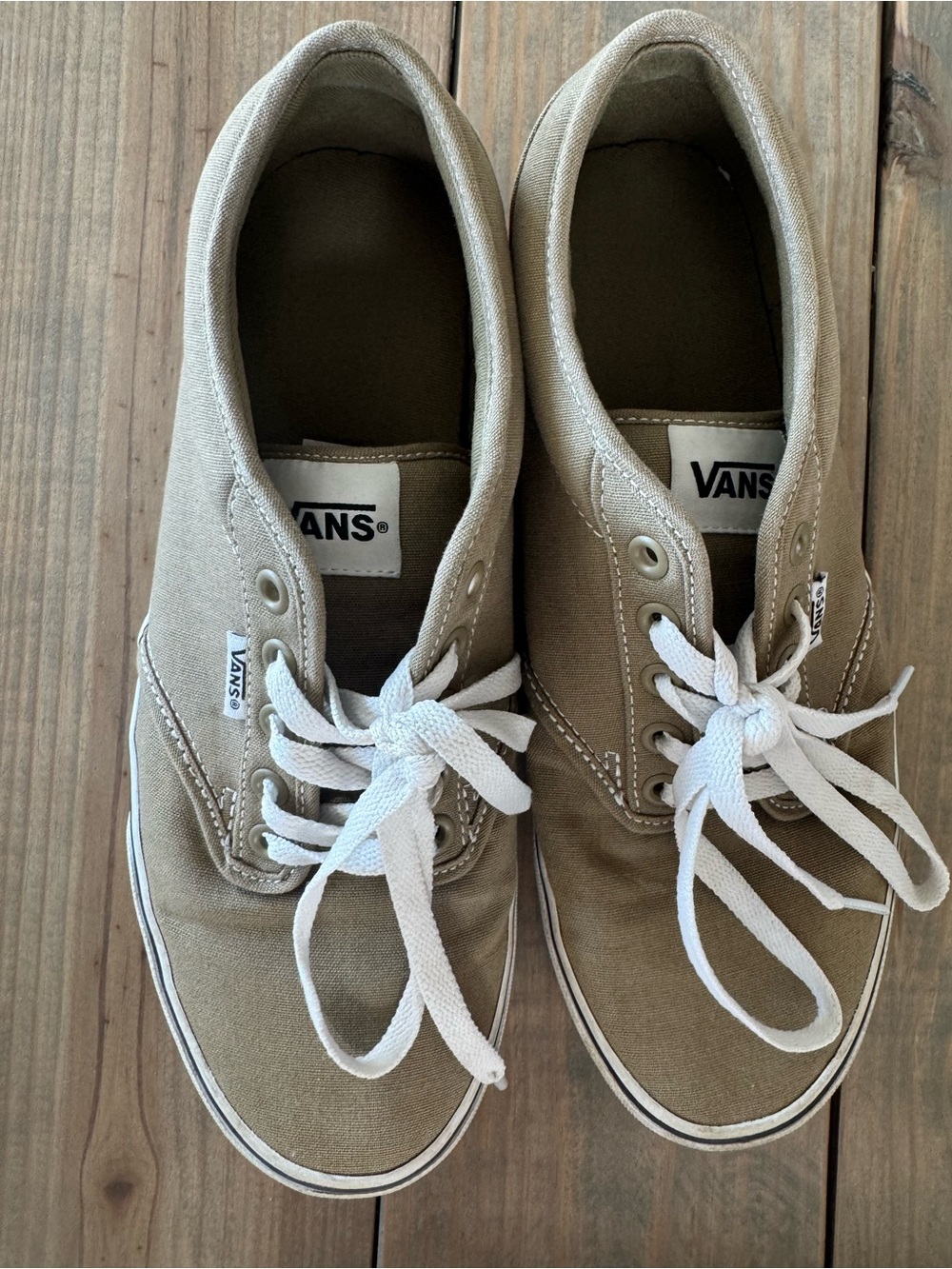 Vans Tan Canvas Low-Top Slip-On Sneakers with White Laces - Picture 3 of 5